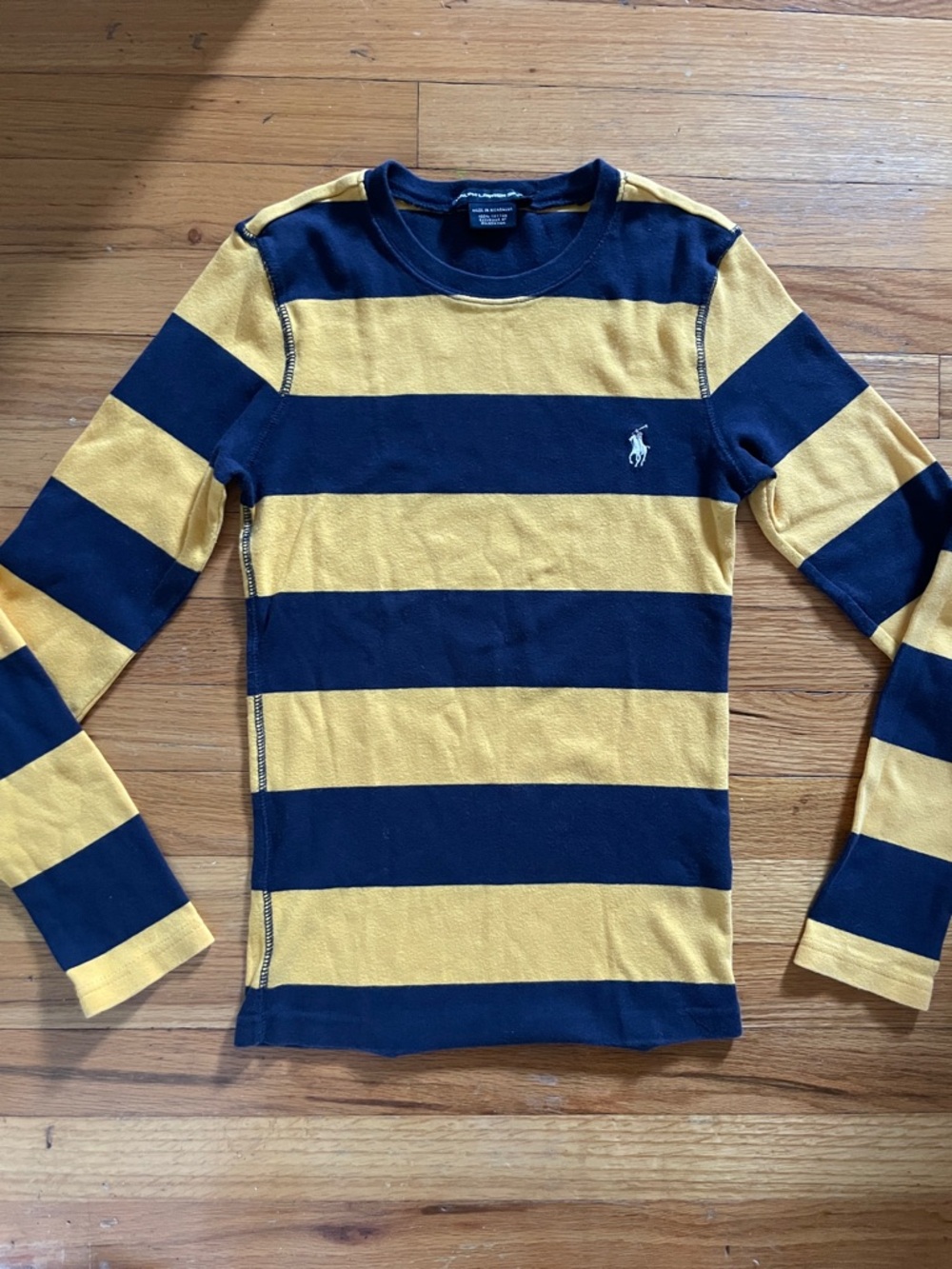 Ralph Lauren Sport Women’s Yellow & Navy Wide-Stripe Crewneck Long Sleeve Shirt